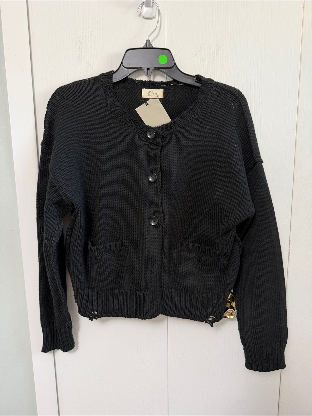 Elan Black Distressed Button-Front Cardigan